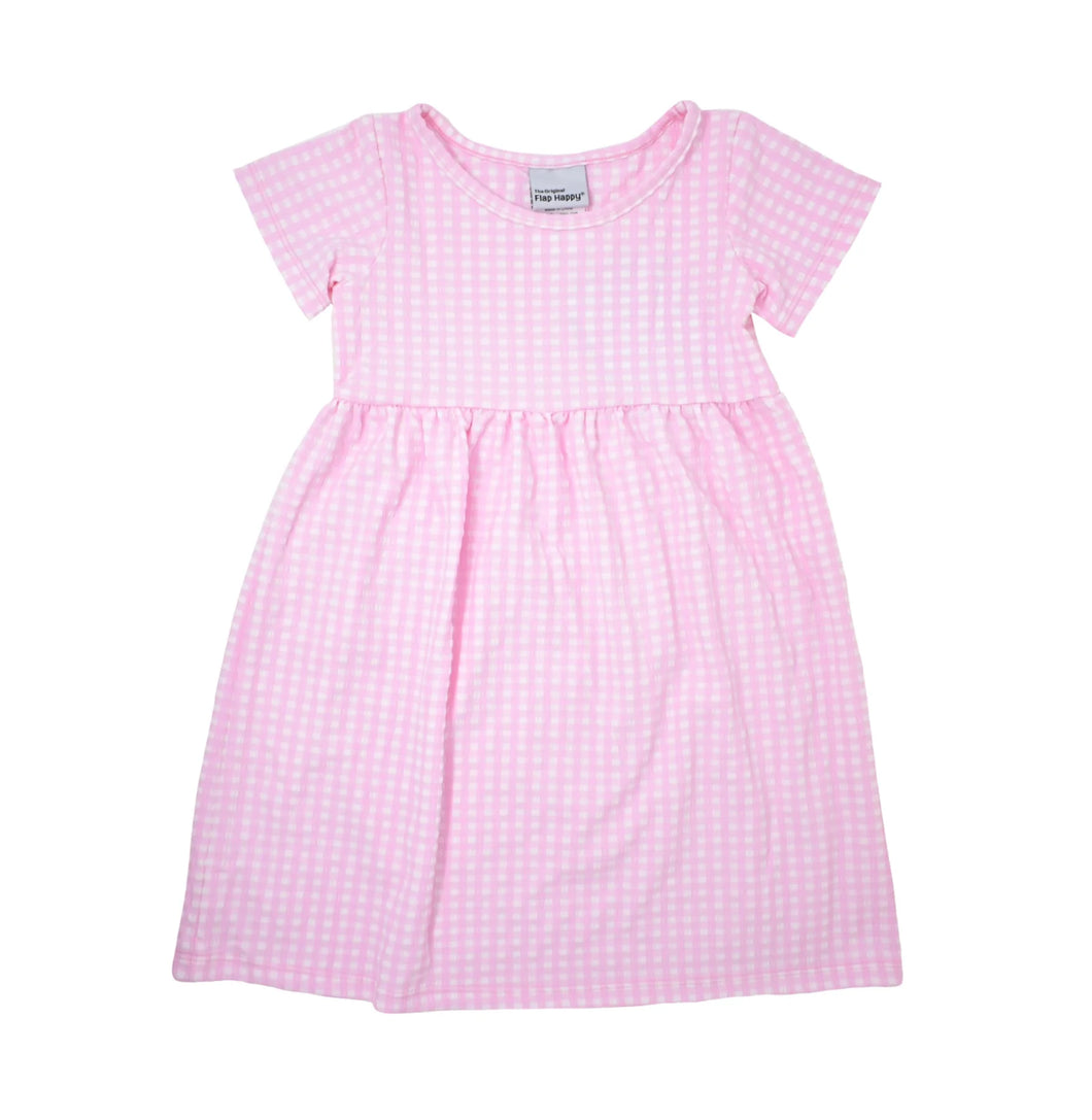 UPF 50+ Laya Short Sleeve Tee Dress - Pink Seersucker