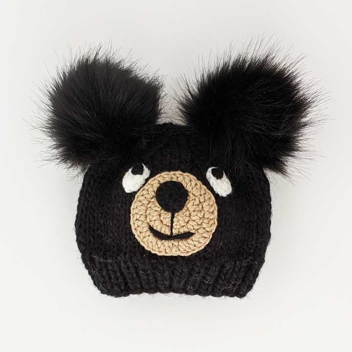 Black Bear Double Pom-Pom Knit Beanie