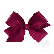 Load image into Gallery viewer, Medium Grosgrain Scalloped Edge Hair Bow With Faux Velvet Overlay
