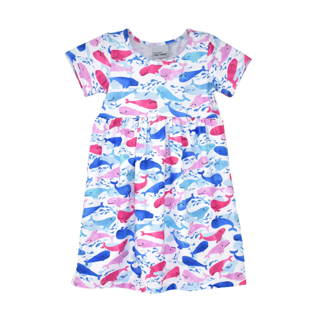 UPF 50+ Laya Short Sleeve Tee Dress - Rosy Whales