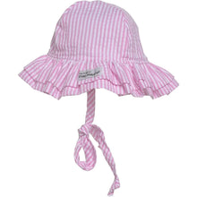 Load image into Gallery viewer, UPF 50+ Double Ruffle Hat - Pink Stripe Seersucker
