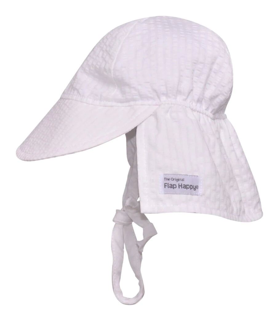 UPF 50+Original Flap Hat with Ties - Vanilla Stripe seersucker