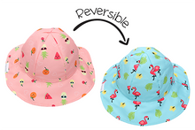 Load image into Gallery viewer, Reversible Flamingo/Fruit Patterned Sun Hat
