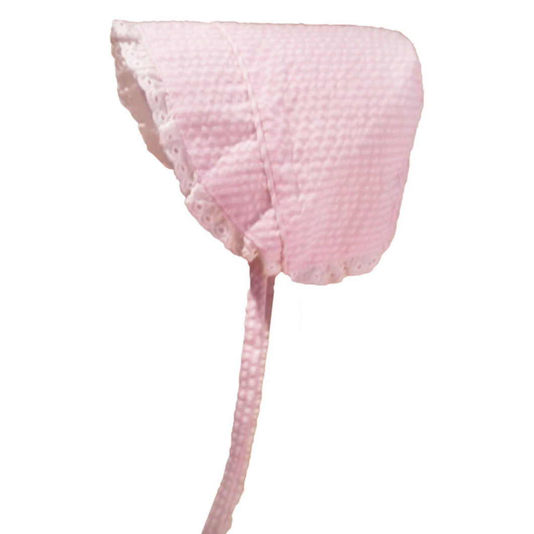 Girls Pink UPF 25+ Seersucker Bonnet